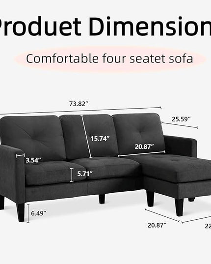 L-Shaped Sectional Modern Sofa - Convertible Sofa Sleeper Sofa Bed Couch Set with Reversible Chaise, Lounge Sofa Modular Cloud Sofa for Living Room Apartment Small Space (Black) - LeafyLoom