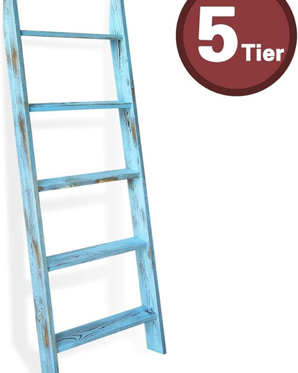 Honest Blanket Ladder for The Living Room, Decorative Wooden Quilt Ladder, 5-Tier Blanket Rack, Farmhouse Decor for Living Room Bedroom Bathroom, Blue - LeafyLoom