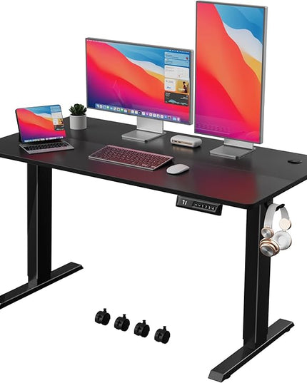 Electric Standing Desk 48 Inch, Ergonomic Height Adjustable Table with T-Shaped Metal Bracket Modern Computer Workstations for Home Office, Black - LeafyLoom
