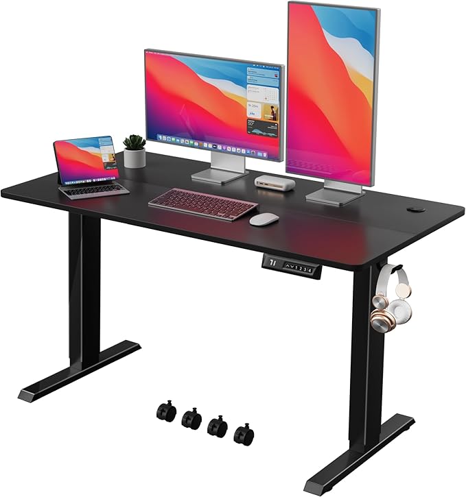 Electric Standing Desk 48 Inch, Ergonomic Height Adjustable Table with T-Shaped Metal Bracket Modern Computer Workstations for Home Office, Black - LeafyLoom