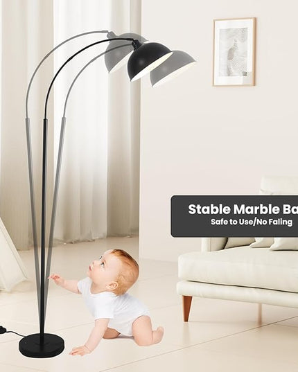 Arc Floor Lamps for Living Room,Modern Tall Standing Lamp,Black Floor Lamp with Adjustable Hanging Dome Shade,Over Couch Mid Century Arched Reading Lamp for Bedroom,Office - LeafyLoom