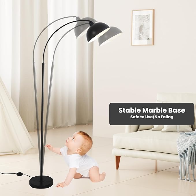 Arc Floor Lamps for Living Room,Modern Tall Standing Lamp,Black Floor Lamp with Adjustable Hanging Dome Shade,Over Couch Mid Century Arched Reading Lamp for Bedroom,Office - LeafyLoom