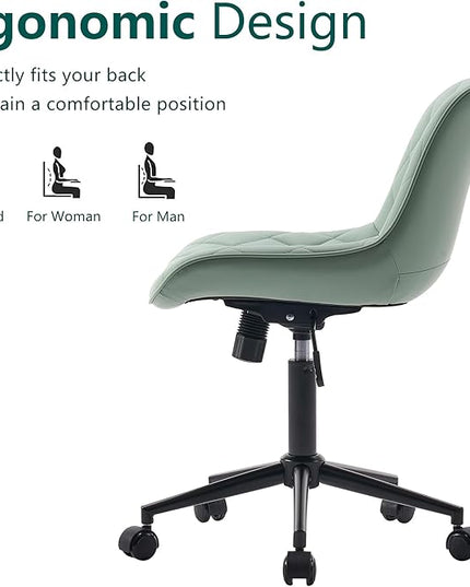 YOUNUOKE Office Chair Armless Leather Desk Chair with Wheels Thick Upholstery Computer Chair Small Cute Home Office Chair Swivel Rolling Task Chairs, Mint Green - LeafyLoom