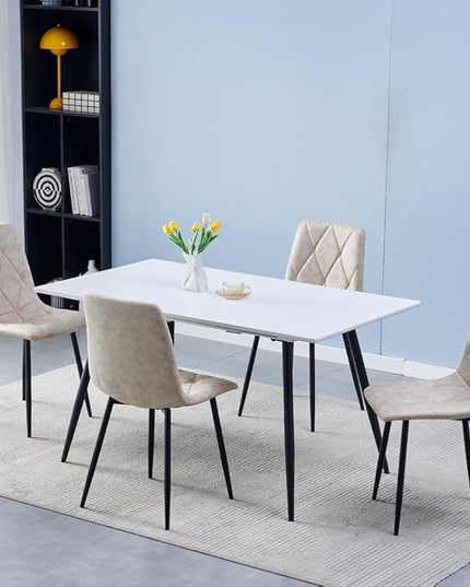 4 Set of Dining Chairs, Metal Frame Dining Chair for Kitchen Room,Technology Cloth Seat Chair for Living Room, Bedroom(Beige) - LeafyLoom