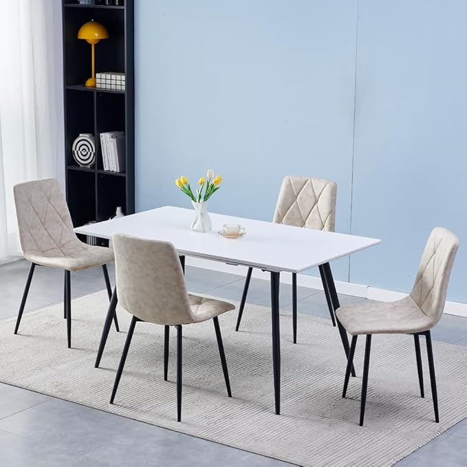 4 Set of Dining Chairs, Metal Frame Dining Chair for Kitchen Room,Technology Cloth Seat Chair for Living Room, Bedroom(Beige) - LeafyLoom