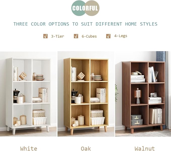 IOTXY Open Cube Low Bookcase - 3-Tier Freestanding Storage Display Cabinet Organizer with Legs for Home Office, 6-Cubes Open Shelf Short Bookshelf, White - LeafyLoom