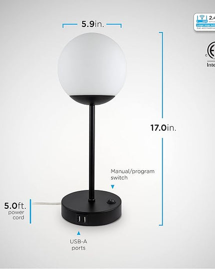 Enbrighten Bedside Decor Lamp Tabletop Wi-FI Dimmable Color Changing Music-Sync 2-Port USB-charging Station 2.4A Dorm Bedroom Home Office Living Room Compatible with Alexa 70331 Black - LeafyLoom