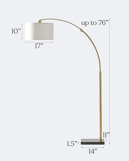 Brightech Logan Arc Floor Lamp, Bright Standing Lamp for Living Rooms, Offices & Bedrooms, Modern Living Room Décor, Tall Hanging Floor Lamp for Reading and More – Gold/Brass - LeafyLoom