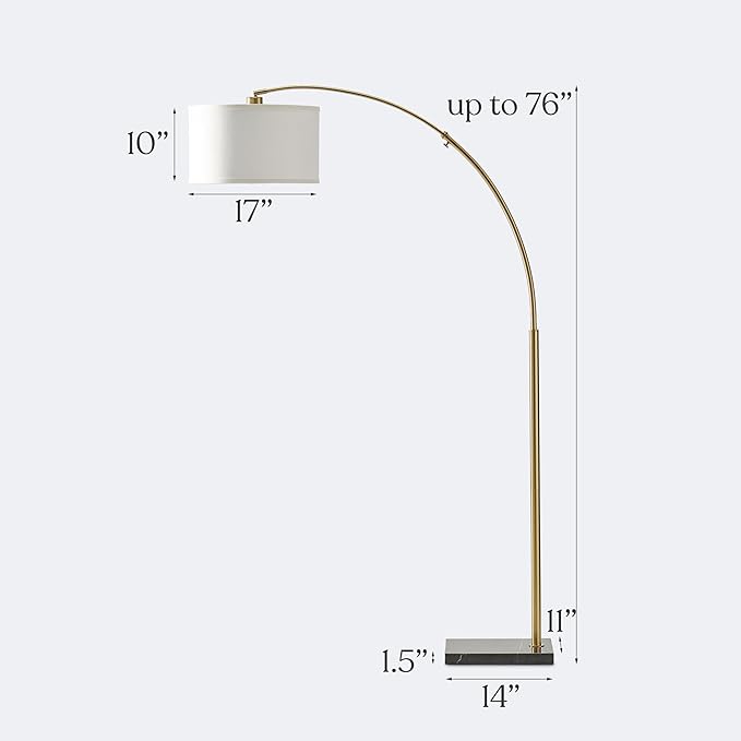 Brightech Logan Arc Floor Lamp, Bright Standing Lamp for Living Rooms, Offices & Bedrooms, Modern Living Room Décor, Tall Hanging Floor Lamp for Reading and More – Gold/Brass - LeafyLoom