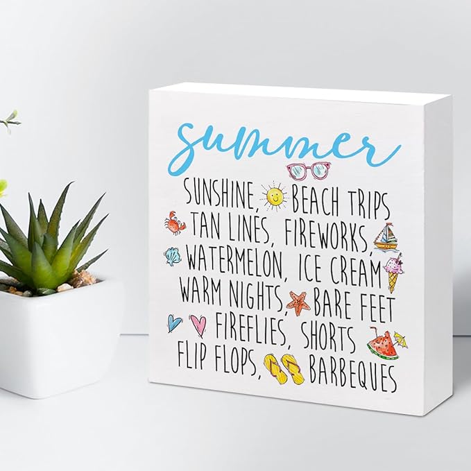 Funny Summer Wood Box Signs,Summer Collections Wooden Sign Desk Decor,Beach Wood Sign Decor,Summer Decorations for Home Office Shelf Table Decor - LeafyLoom