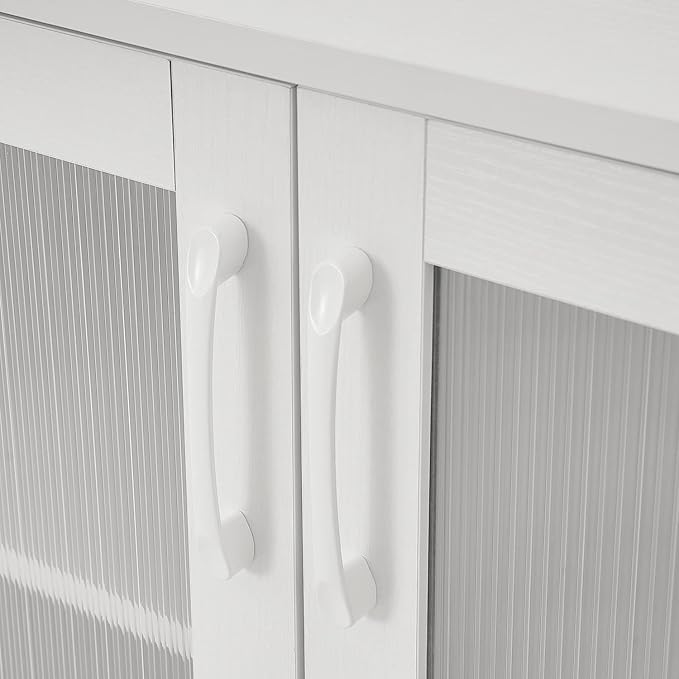 Panana TV Stand Television Stands Cabinet with 2 Doors 4 Open Cubby Storage Cabinets for Living Room Bedroom for TVs up to 70 Inches (White, 62.99 inch) - LeafyLoom