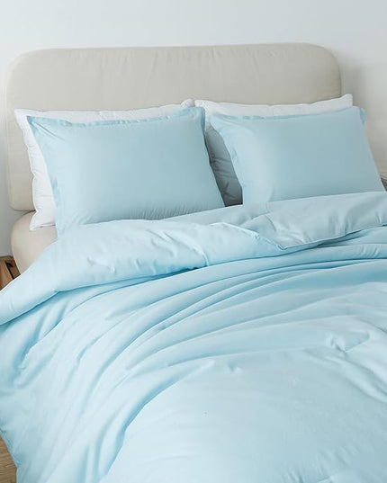 Baby Blue Comforter Set Twin Size, Solid Lightweight Down Alternative Soft Boho Bedding Comforter Set, Breathable Fluffy Microfiber Skin-friendly Comforter (68"x90") for All Seasons - LeafyLoom