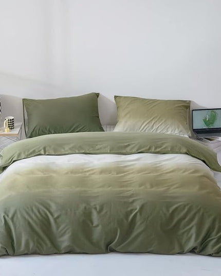 Gradient Green Comforter Set Ombre White Green Bedding Set Full Women Aesthetic Comforter 3 PCs Green Color Bed Comforter Set Full Gradient White and Green Comforter Set Full Size - LeafyLoom