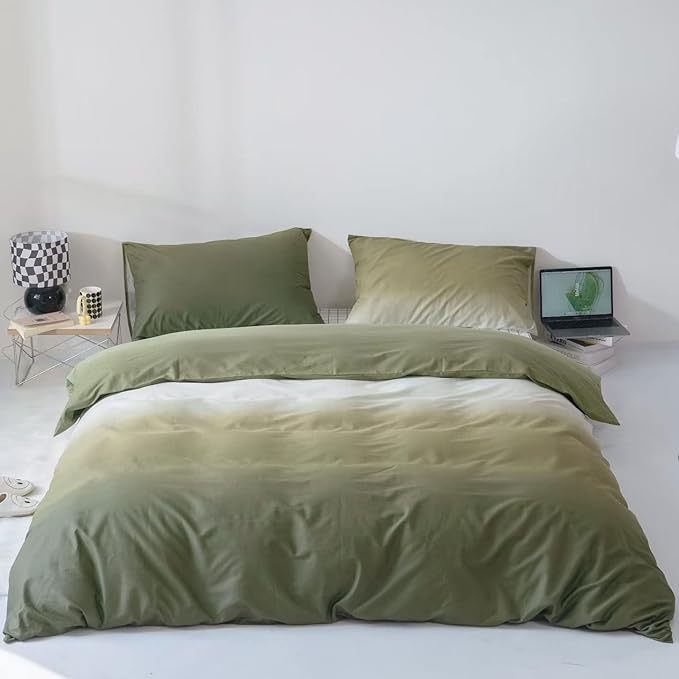 Gradient Green Comforter Set Ombre White Green Bedding Set Queen Women Aesthetic Comforter 3 PCs Green Color Bed Comforter Set Queen Gradient White and Green Comforter Set Queen - LeafyLoom