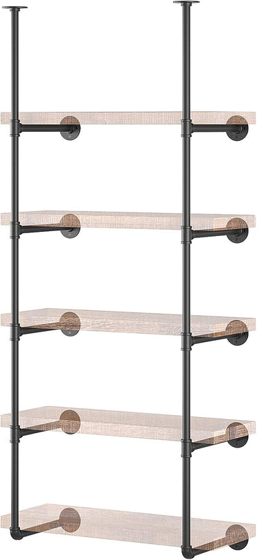 Yuanshikj 2Pc (70" tall 12" deep 3/4") Industrial Wall Mount iron Pipe Shelf Shelves Shelving Bracket Vintage Retro Black DIY Open Bookshelf Storage Home Kitchen (2 Pcs 5Tier Hardware only) - LeafyLoom