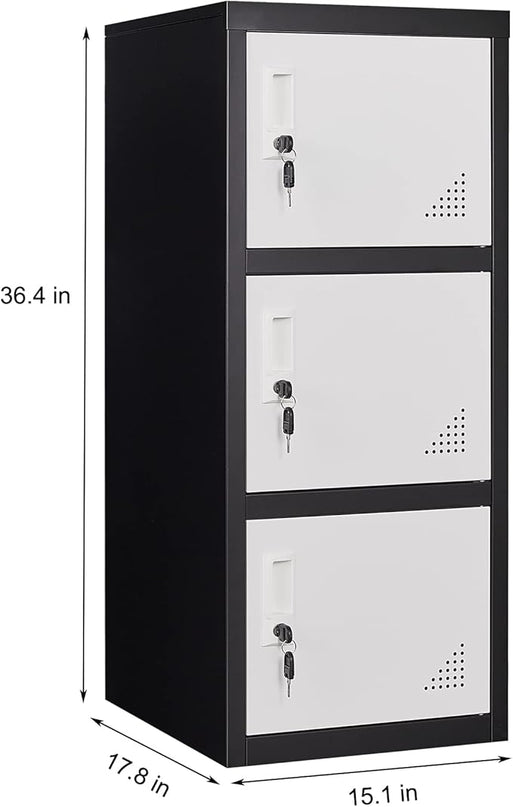 Metal Locker Storage Cabinet for School, Home, Office Employee Lock Box,Steel Organizer with 3 Doors & Keys,Steel Storage Cabinet - LeafyLoom