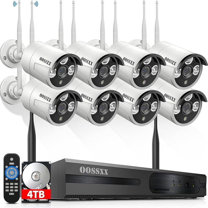 (Dual Antennas for WiFi Enhanced & 60 Days Storage) AI Human Detected 2K 3.0MP Wireless Security Camera System,OOSSXX 10 Channel NVR HD Outdoor Home Surveillance WiFi Cameras Systems OOSSXX