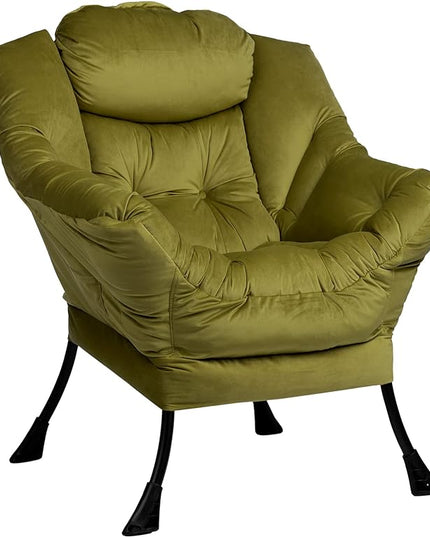 HollyHOME Modern Fabric Large Lazy Chair, Accent Oversized Comfy Reading Chair, Thick Padded Cozy Lounge Chair with Armrest, Steel Frame Leisure Sofa Chair for Living Room, Bedroom, Dorm, Army Green - LeafyLoom