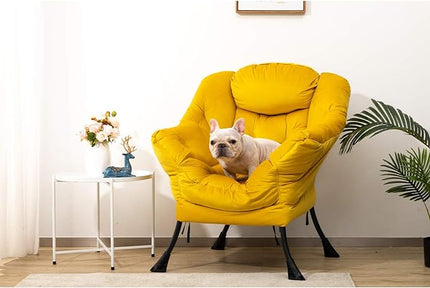 HollyHOME Modern Fabric Large Lazy Chair, Accent Oversized Comfy Reading Chair, Thick Padded Cozy Lounge Chair with Armrest, Steel Frame Leisure Sofa Chair for Living Room, Bedroom, Dorm, Yellow - LeafyLoom