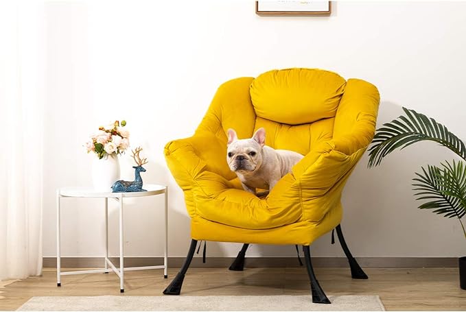 HollyHOME Modern Fabric Large Lazy Chair, Accent Oversized Comfy Reading Chair, Thick Padded Cozy Lounge Chair with Armrest, Steel Frame Leisure Sofa Chair for Living Room, Bedroom, Dorm, Yellow - LeafyLoom