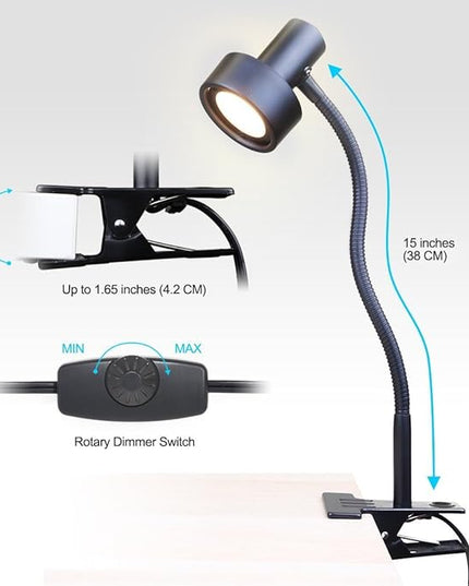 O’Bright LED Clip on Light for Bed Headboard/Desk, Dimmable LED Desk Lamp with Metal Clamp, 5W LED, Flexible Gooseneck, Adjustable Brightness for Eye-Care Reading, Vintage Design (Aluminum) - LeafyLoom