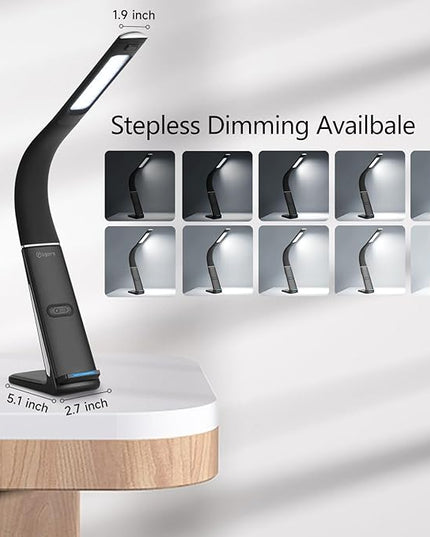 LED Desk Lamp with Wireless Charger, USB Charging Port, Stepless dimmable brightness, 3 Color Modes, Desk Lamps for Home Office, Table Lamp Eye Caring Reading Light, Gesture Control desk light - LeafyLoom
