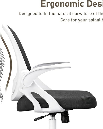 Home Office Chair Work Desk Chair Comfort Ergonomic Swivel Computer Chair, Breathable Mesh Desk Chair, Lumbar Support Task Chair with Wheels and Flip-up Arms and Adjustable Height - LeafyLoom