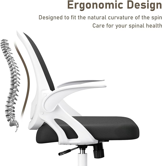 Home Office Chair Work Desk Chair Comfort Ergonomic Swivel Computer Chair, Breathable Mesh Desk Chair, Lumbar Support Task Chair with Wheels and Flip-up Arms and Adjustable Height - LeafyLoom