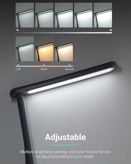 LED Desk Lamp with Night Light 3 Color Dimmable Rechargeable Memory Function Battery Powered, Foldable Portable Design for Home Office、 college dorm room and Dormitory - LeafyLoom