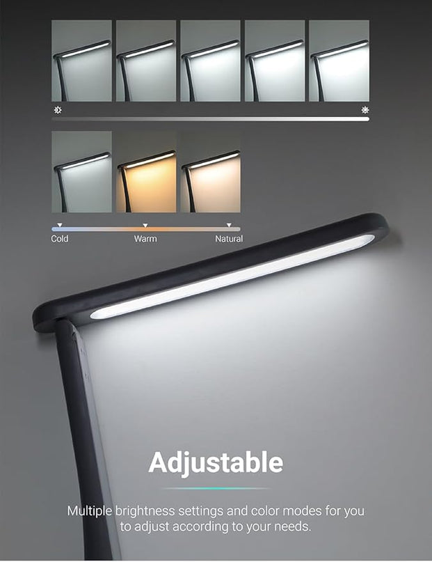 LED Desk Lamp with Night Light 3 Color Dimmable Rechargeable Memory Function Battery Powered, Foldable Portable Design for Home Office、 college dorm room and Dormitory - LeafyLoom