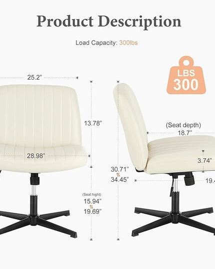 Sweetcrispy Criss Cross Chair Legged, Armless Office Desk Chair No Wheels, Swivel Vanity Chair, Height Adjustable Wide Seat Computer Task Chair, Fabric Vanity Modern Home Chair Cream - LeafyLoom