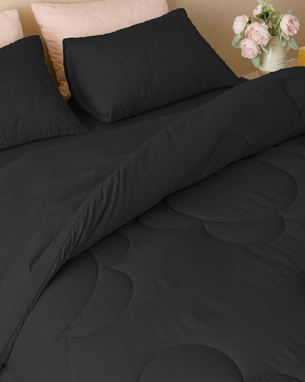 Black Flower Comforter Full Black Flower Print Bed Full Comforter Set 3 Pieces Dark Black Floral Comforter Set for Boys Girls Teens Bedroom Decor All Season Hotel Quality Comforter Set - LeafyLoom