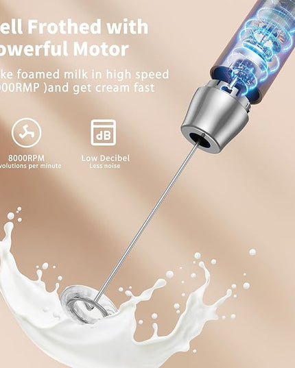 Maestri House Rechargeable Milk Frother with Stand, Handheld Electric Foam Maker Waterproof Detachable Stainless Steel Whisk Drink Mixer Foamer for Lattes, Cappuccino - LeafyLoom