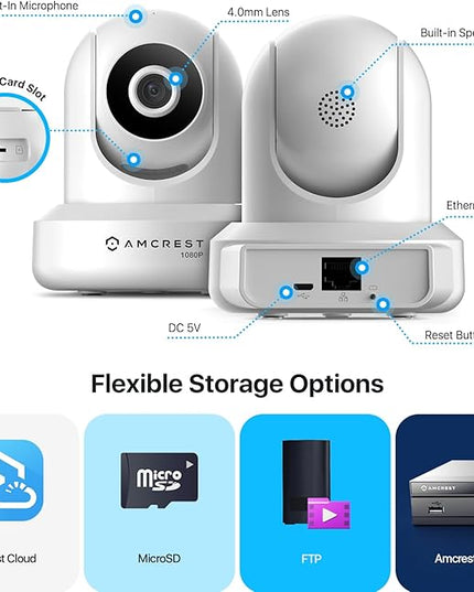 Amcrest 1080P WiFi Security Camera 2MP Indoor Pan/Tilt Wireless IP Camera, IP2M-841W (White) Amcrest