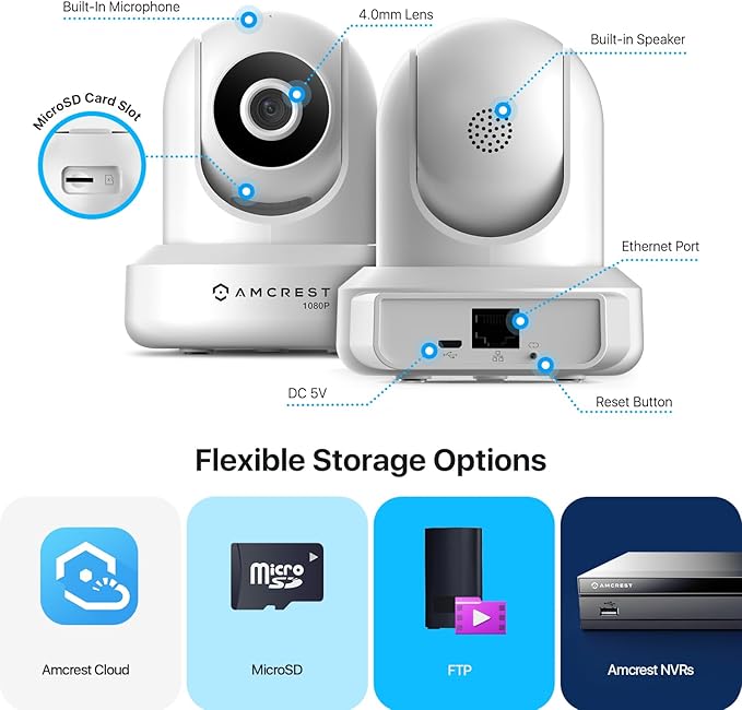 Amcrest 1080P WiFi Security Camera 2MP Indoor Pan/Tilt Wireless IP Camera, IP2M-841W (White) Amcrest