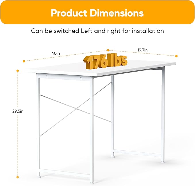 HealSmart Home Office Computer Desk, Modern Style Design with Headphone Hooks for Working, Writing and Gaming, 32 Inch, 40 Inches, White - LeafyLoom