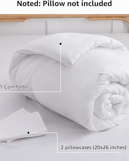 CozyLux White Comforter Set Full Size, 3 Pieces Solid Breathable Quilted Boho Style Bedding Sets, Luxury Fluffy Soft Microfiber Comforter for All Season(1 Comforter & 2 Pillowcases) - LeafyLoom
