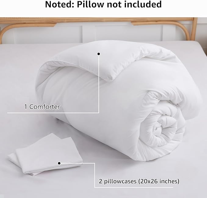 CozyLux White Comforter Set Full Size, 3 Pieces Solid Breathable Quilted Boho Style Bedding Sets, Luxury Fluffy Soft Microfiber Comforter for All Season(1 Comforter & 2 Pillowcases) - LeafyLoom