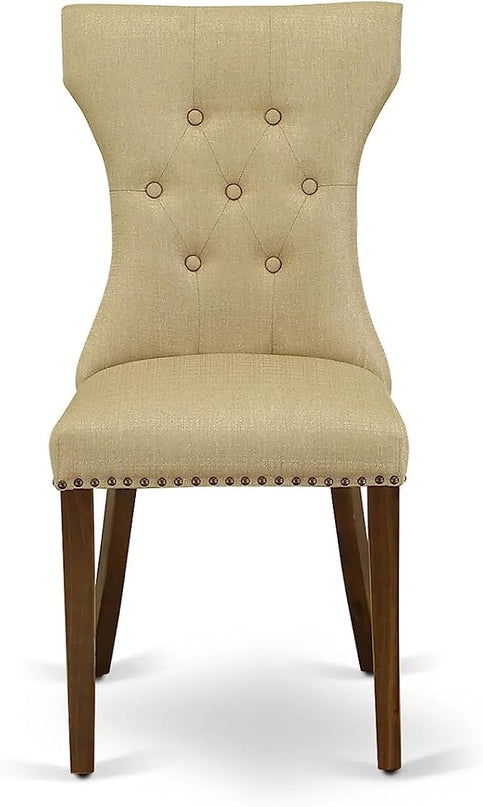 East West Furniture ANGA5-AWA-03 Antique 5 Piece Set for Small Spaces Consist of a Round Dining Room Table with Pedestal and 4 Parson Kitchen Chairs - LeafyLoom