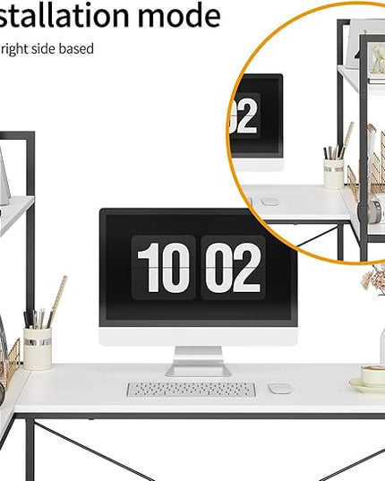 BANTI Computer Corner Desk with Storage Shelves, 55 Inch Small L Shaped Computer Desk, Home Office Writing Desk with 2 Hooks, White - LeafyLoom