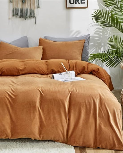 Wellboo Velvet Twin Size Comforter Set Pumpkin Fluffy Bedding Set for Women Girls Burnt Orange Plush Bedding Comforters Solid Terracotta Flannel Quilt Soft Rust Pumpkin Fuzzy Blanket Sherpa Shaggy Bed - LeafyLoom