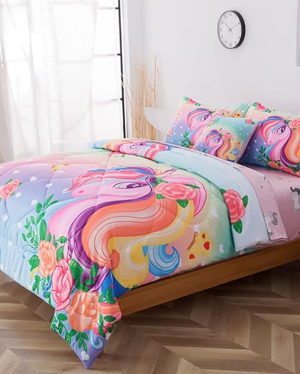 ADASMILE A & S Unicorn Comforter Set Twin with Sheets 6 Pieces Floral Pink Unicorn Bedding Set for Girls Kids Unicorn Sheets Soft Bed-in-a-Bag Comforter Reversible Bed Comforter Set for Home Decor - LeafyLoom