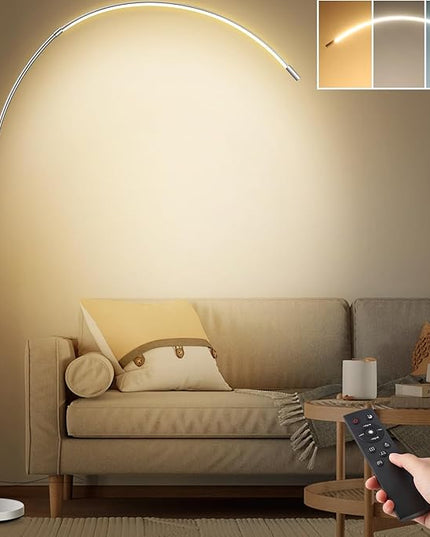 LED Arc Floor Lamp for Living Room,70.8" Tall Modern Standing Lamp with Remote Control,3 Color Temperature & Stepless Dimmable Brightness, Reading Floor Lamp for Bedroom Office Home - LeafyLoom