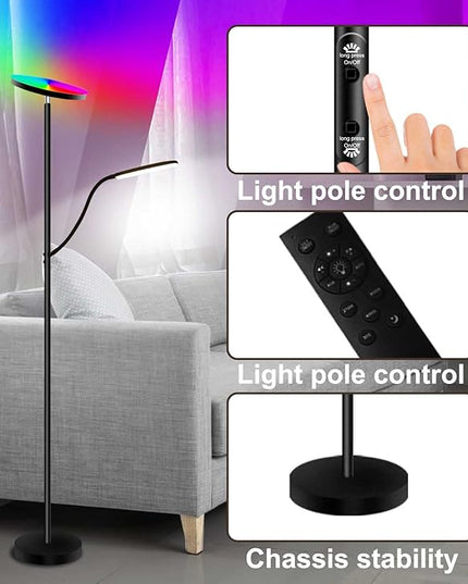 RGB Floor lamp,LED floor lamps for living room, super bright tall standing lamp with Remote &Touch control, Adjustable angle reading floor lamp for Bedroom office - LeafyLoom