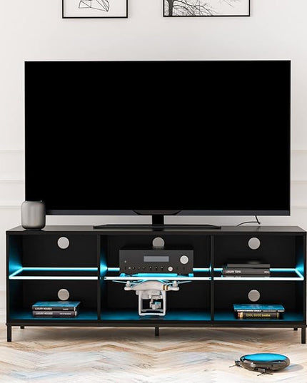 Hommpa LED TV Stand for TVs up to 65 Inch Modern Entertainment Center with Storage TV Cabinet with Adjustable Shelves & Cable Management White TV Console for Media Cable Box Gaming Living Room Bedroom - LeafyLoom