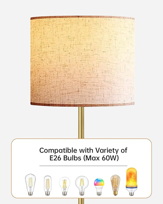 BoostArea Floor Lamp, Standing Lamp, 9W LED Floor Lamp with 3 Dimmable Levels, Simple Standing Lamp with Linen Lampshade, On/Off Footswitch, Tall Floor Lamps for Living Room/Bedroom/Office/Boho, Gold - LeafyLoom