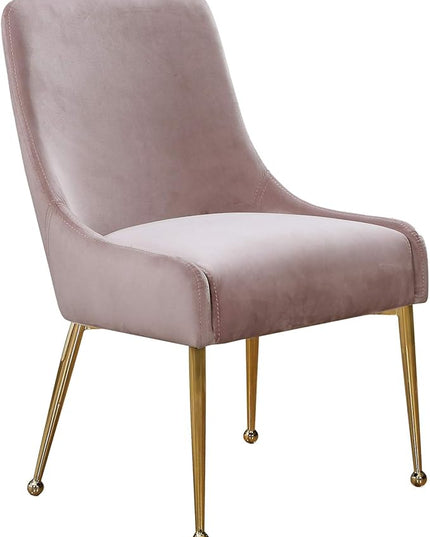 Meridian Furniture Owen Collection Modern | Contemporary Velvet Upholstered Dining Chair with Polished Gold Metal Legs, Set of 2, 24" W x 21" D x 34.5" H, Pink - LeafyLoom