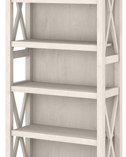 Bush Furniture Key West Bookcase Shelf in Linen White Oak | Farmhouse Bookshelf Display Cabinet for Library, Bedroom, Living Room, and Office - LeafyLoom