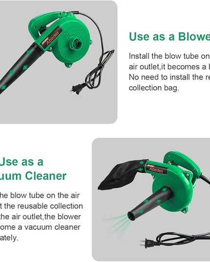 Corded Electric Leaf Blower,2 in 1 Small Handheld Lightweight Sweeper/Vacuum,110V 400W Portbale Blower for Leaf/Snow/Dust Blowing (Green) - LeafyLoom