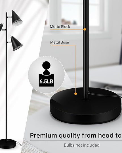 BoostArea Tree Floor Lamp with 3 Adjustable Rotating,Sturdy Industrial Floor Lamp,E26 Socket,Stand Up Tall Pole Lamps for Living Room, Bedroom, Home, Office(No Bulbs) - LeafyLoom